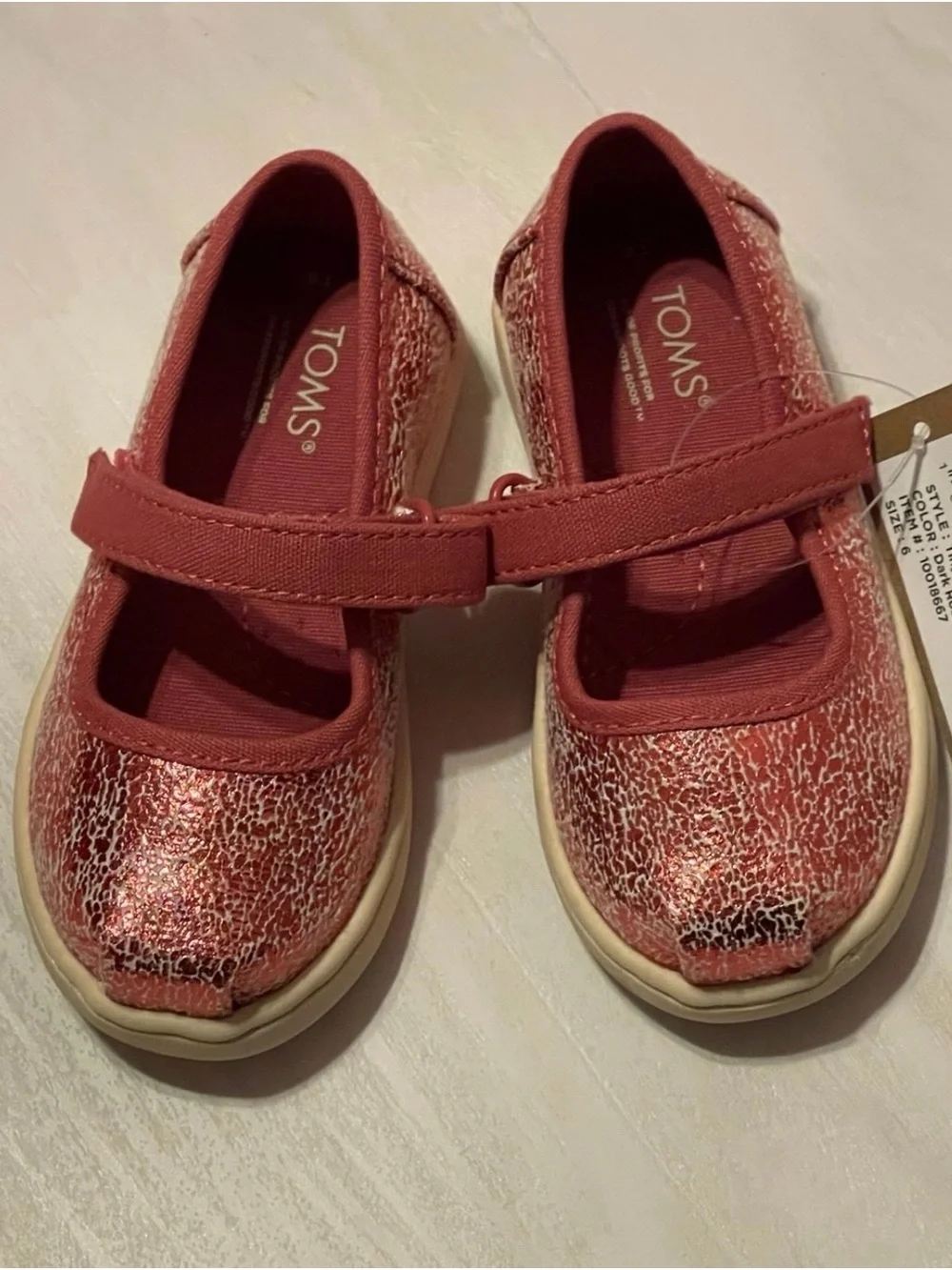 TOMS Kids Mary Jane in Dark Rose Crackle Foil